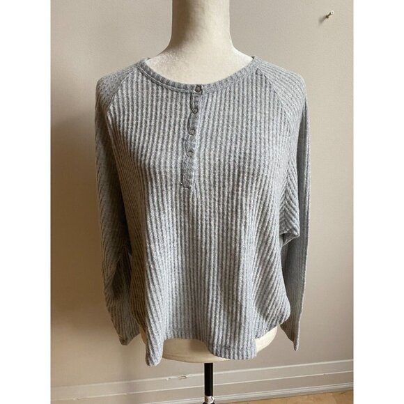 BP Henley Long Sleeve Bnwot Gray Top Womens Snap Button Oversize - Picture 2 of 9